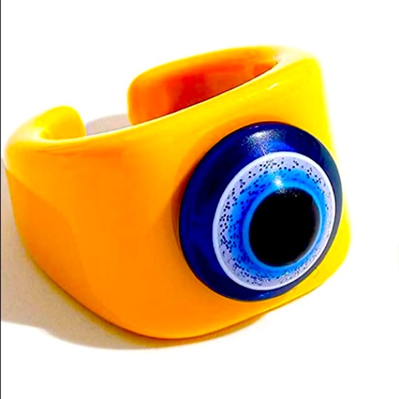 🧿🪬UNISEX🪬🧿Comes Gift Wrapped🧿Yellow🧿Evil Eye🪬Acrylic🧿Retro Chunky Ring - Picture 2 of 6